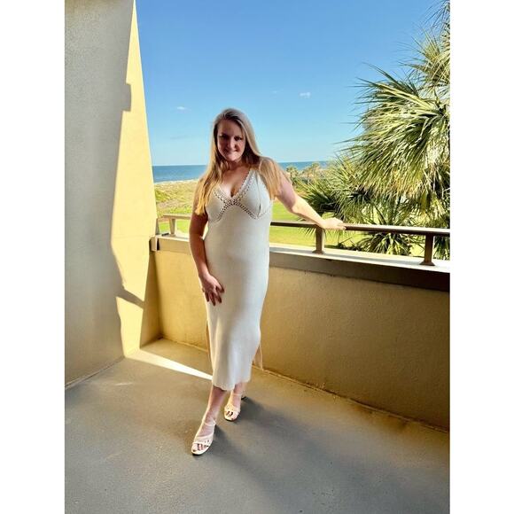 DEREK LAM 10 CROSBY x RTR White Knit Ribbed Crochet Knit Midi Dress Size XS - Picture 13 of 16